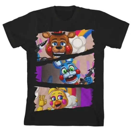 Five Nights at Freddy's Characters in Stacked Design Youth Black Short Sleeve Crew Neck Tee image {3}