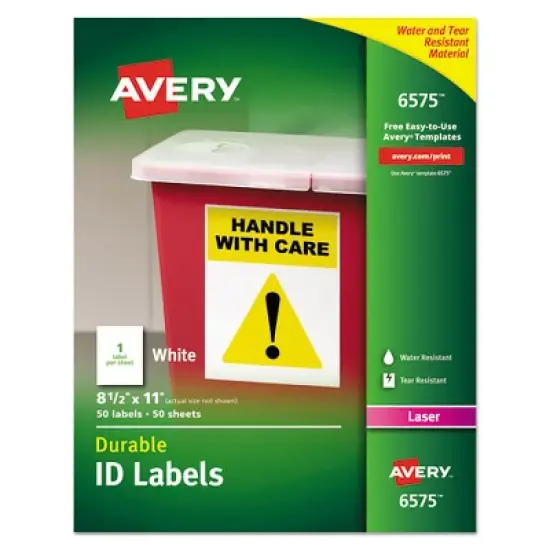 Avery Durable Permanent ID Labels with TrueBlock Technology, Laser Printers, 8.5 x 11, White, 50/Pack image {7}