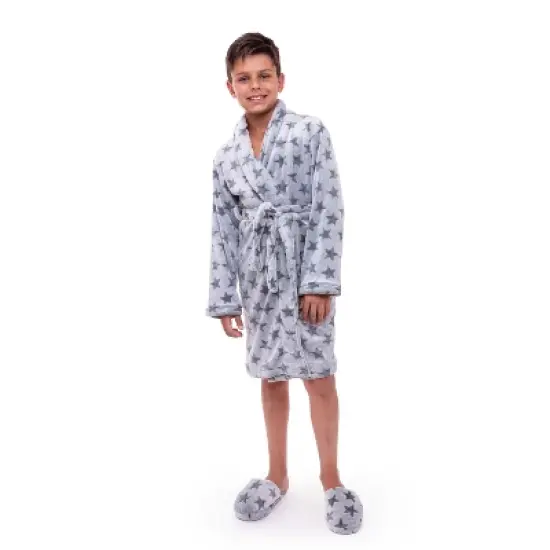 Sleep On It Boys Stars Plush Fleece Shawl Collar Robe with Matching Slippers image {1}