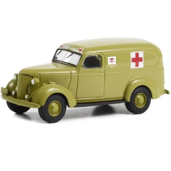 1939 Chevrolet Panel Truck Ambulance "U.S. Army World War II" Green "Battalion 64" Series 3 1/64 Diecast Model Car by Greenlight image {1}
