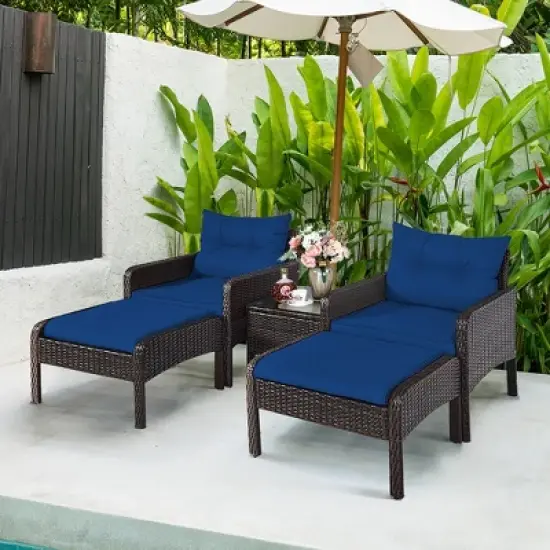 Costway 5 PCS Patio Rattan Wicker Furniture Set Sofa Ottoman Coffee Table Cushioned image {1}