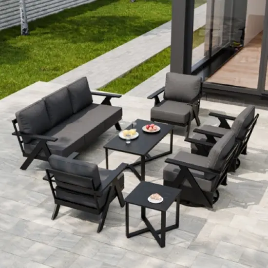 EAGLE PEAK Urban Slate 7 Piece Modern Outdoor Patio Furniture Set, Couch, Swivel Rocking Chairs, Patio Chairs, Coffee Table, and Side Table image {11}