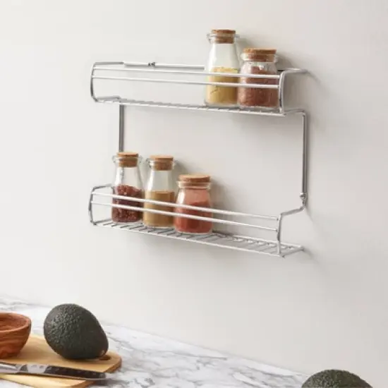 iDESIGN Classico Shelf Wall Mount Spice Organizer Rack for Kitchen Storage Chrome: Plastic, Hand Wash, 6x12x6, Silver image {2}