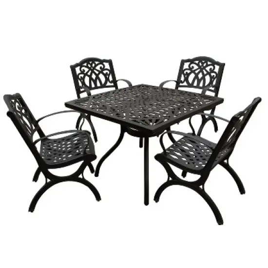 5pc Outdoor Set with 37" Modern Ornate Mesh Aluminum Black Square Table with Luxury Chairs - Oakland Living: UV-Resistant Patio Furniture Set image {6}