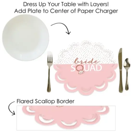 Big Dot of Happiness Bride Squad - Rose Gold Bridal Shower or Bachelorette Party Round Table Decorations - Paper Chargers - Place Setting For 12 image {6}