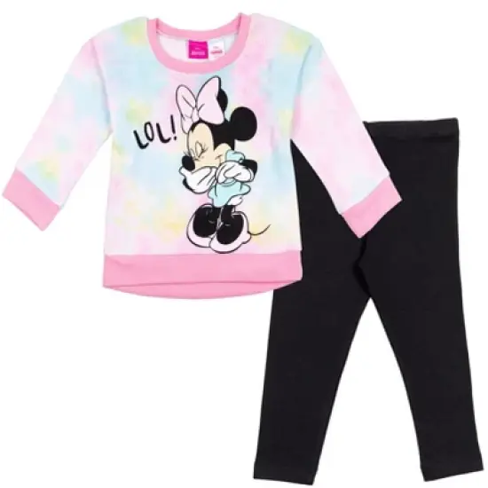 Disney Minnie Mouse Girls Fleece Sweatshirt and Leggings Outfit Set Little Kid to Big Kid image {8}