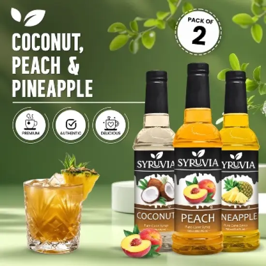 Syruvia Coffee Flavors Variety Pack: Coconut, Peach & Pineapple 25.4 fl oz Syrup image {1}