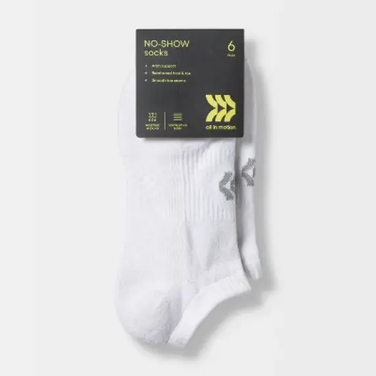 Women's Extended Size Cushioned 6pk No Show Athletic Socks - All in Motion&trade; - White 8-12 image {1}