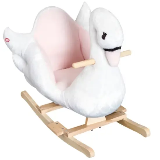 Qaba Kids Ride On Rocking Horse Plush Swan Style Toy with Music for Over 18 Months Children, White and Pink image {3}