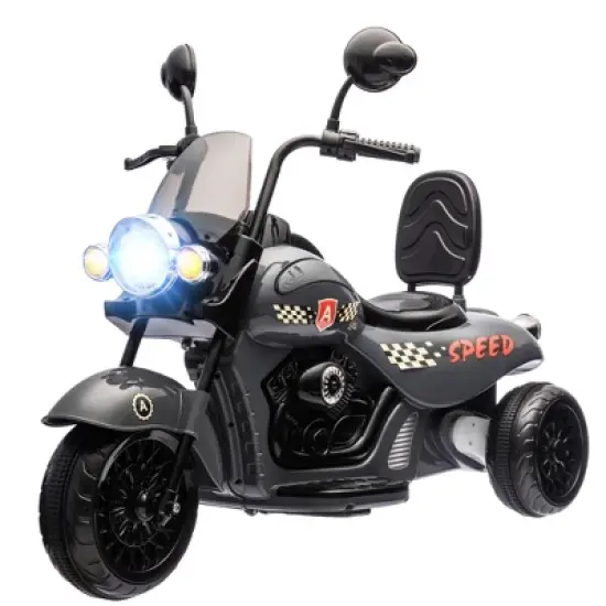 Qaba Electric Motorcycle for Kids, 3 Wheel 6V Battery Powered Motorbike w/ Headlights, Music, Forward & Reverse, Gray image {3}