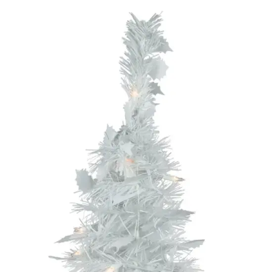 Northlight 6' Pre-Lit White Tinsel Pop-Up Artificial Christmas Tree, Clear Lights image {2}