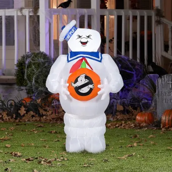 42" Airblown&reg; Blowup Inflatable Ghostbusters Stay Puft Marshmallow Man with Jack-O-Lantern Halloween Outdoor Yard Decoration image {2}