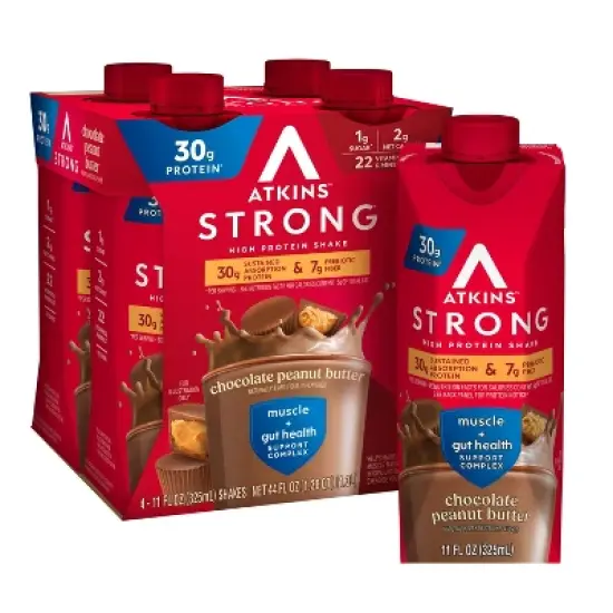 Atkins Strong 30g High Protein Shake - Chocolate Peanut Butter - 44 fl oz/4pk image {9}