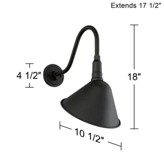 Franklin Iron Works Neihart Rustic Farmhouse Outdoor Wall Light Fixtures Set of 2 Black Gooseneck Arm Downlight 18" for Post Exterior Barn image {3}