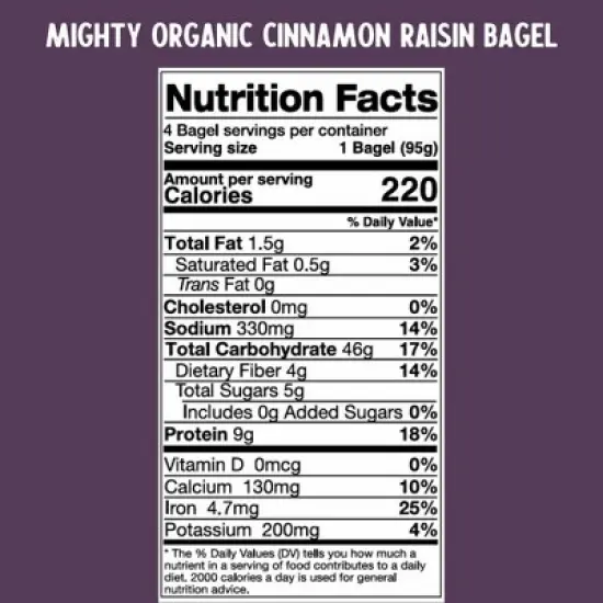 One Mighty Mill Whole Wheat Cinnamon Raisin Bagel - 4ct / 13.4oz image {4}
