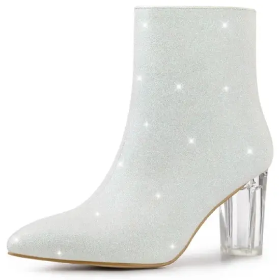 Allegra K Women's Clear Block Heel Glitter Ankle Boots image {13}