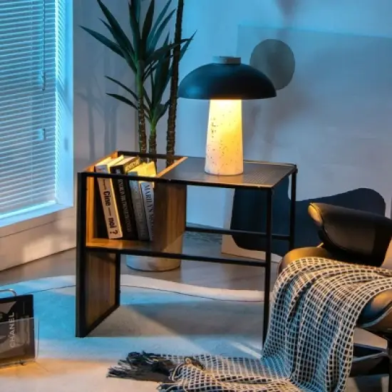 Costway C Shape Sofa Side End Table Reversible Snack Table Nightstand Steel Frame Oak image {5}