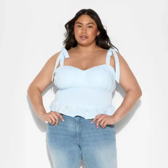 Women's Smocked Sweetheart Neck Tank Top - Wild Fable&trade; Light Blue image {1}