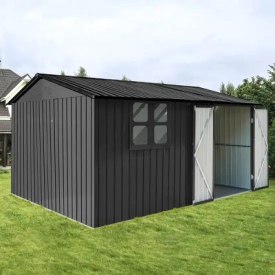 Coolbibila-10Ftx12Ft Storage Sheds, Metal Sheds With Waterproof Roofs And Durable Metal Frame, Tool Sheds With Lockable Doors And Window image {2}