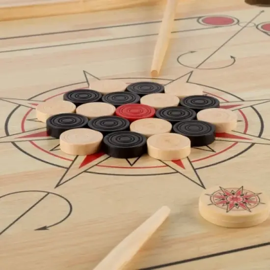 Toy Time Classic Carrom Strike-and-Pocket Tabletop Board Game With Cue Sticks, Coins, and Striker - Pine image {5}