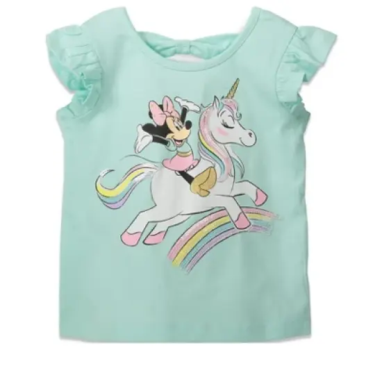 Disney Minnie Mouse Little Girls Unicorn Rainbow T-Shirt Bike Shorts Set Blue  image {1}