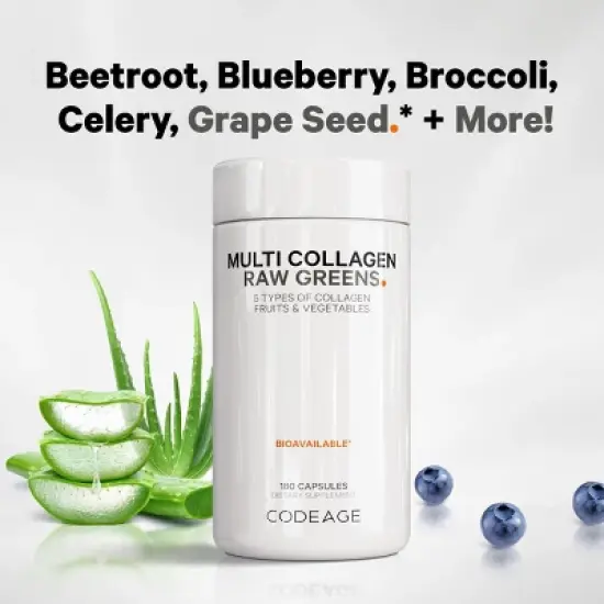 Codeage Multi Collagen Peptides Raw Greens, Hydrolyzed Collagen Protein, 21 Organic Fruits, Vegetables - 180ct image {3}