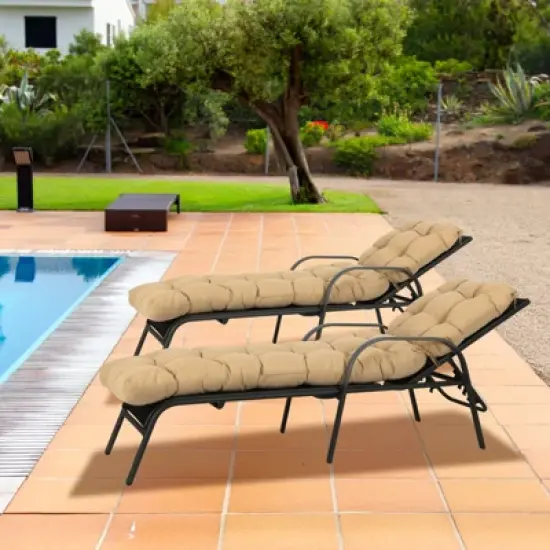 Aoodor 76" x 22" x 5.1" Polyester Tufted Chaise Lounge Cushion, Water-Resistant & Fade-Resistant Cushion for Outdoor Wicker Chaise Lounge Use, 2 Pack image {7}