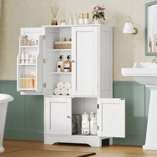 USIKEY Pantry Cabinet, Kitchen Pantry Storage Cabinet with Doors and Adjustable Shelves, Food Pantry for Kitchen, Dining Room, Living Room, White image {1}