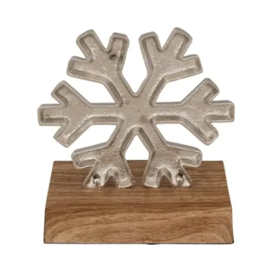 Northlight 6" Silver Snowflake on Wood Look Base Christmas Stocking Holder image {4}