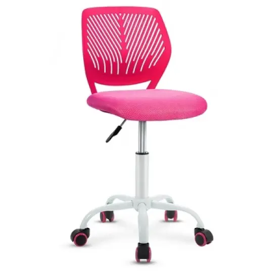 Costway Office Task Desk Armless Chair Adjustable Mid Back Swivel Study Chair Rose\Blue\Turquoise\Purple image {13}