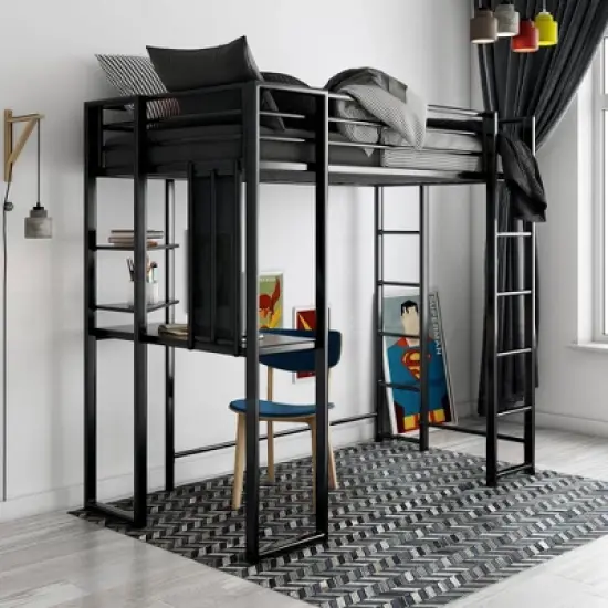 Twin Adele Loft Bed with Desk Black - Room & Joy image {2}