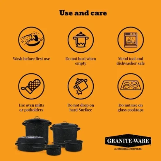 Granite Ware Water Bath Canner with Collapsible Jar Rack, 15.5 Quarts - Durable Enamel Steel Pot - Safe for Gas & Electric Stovetops (Speckled Black) image {3}