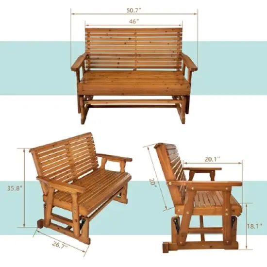 Fortune Candy 2 Person Wooden Patio Glider with High Roll Back image {6}