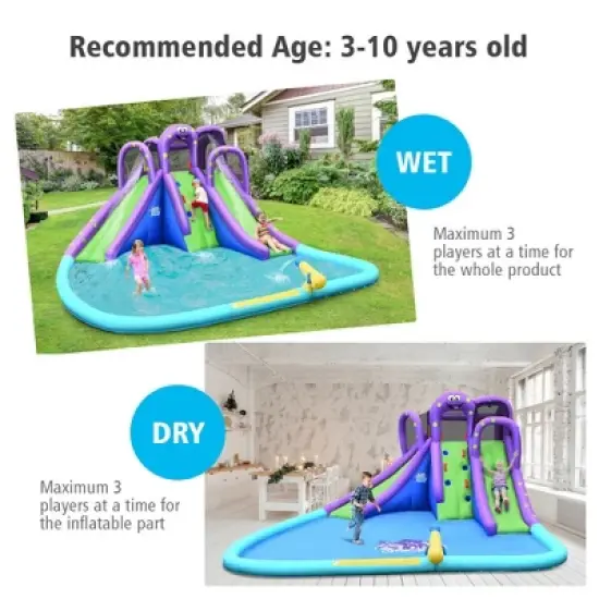 Costway Inflatable Water Park Octopus Bounce House Dual Slide Climbing Wall W/ Blower image {4}