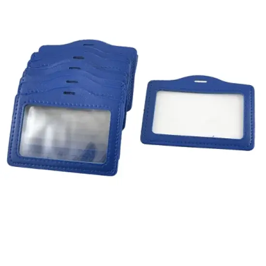 Unique Bargains 10 Pcs Horizontal Faux Leather Name Tag ID Badge Card Holders Blue image {5}