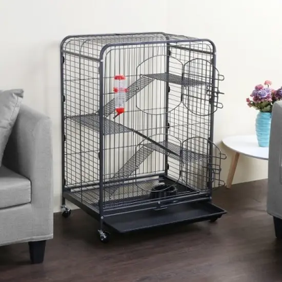 Yaheetech 4-Tier Rolling Large Ferret Cage Small Animals Hutch Black image {1}