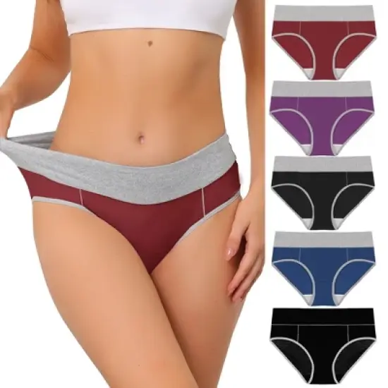 Agnes Orinda Women's 5 Packs High Rise Brief Stretchy Underwear image {5}