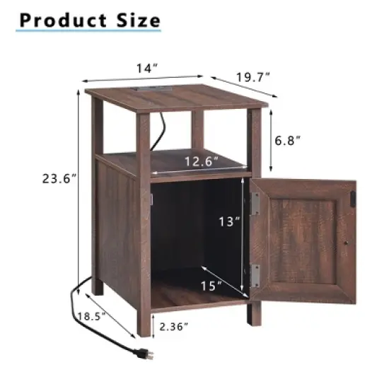 2 PCS Nightstand with Charging Station & Barn Door & Open Shelves，Farmhouse End Table for Bedroom, Living Room image {4}