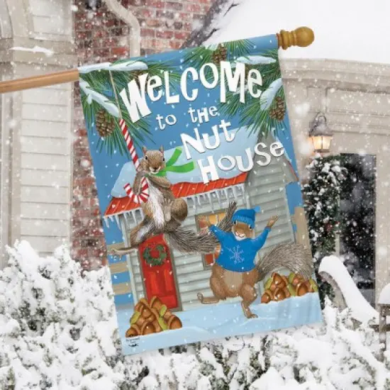 Winter Nut House House Flag Squirrels Welcome 28" x 40" Briarwood Lane image {2}