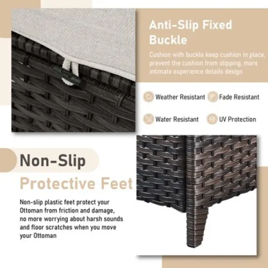 Gymojoy Outdoor Patio Footstool Ottomans with Cushion image {4}