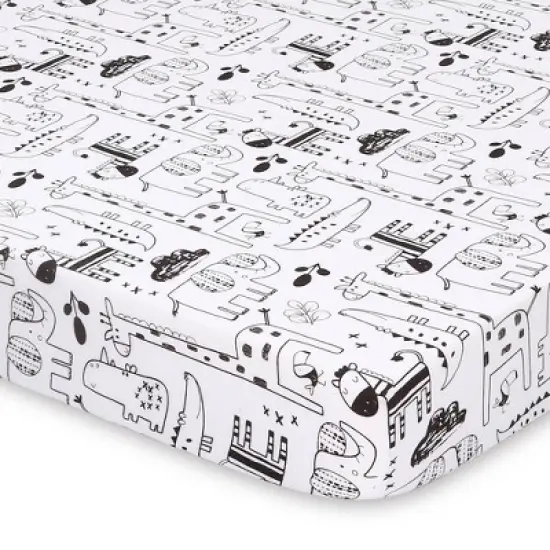 The Peanutshell Fitted Playard Sheets - Black and White Safari Animals - 2pk image {1}