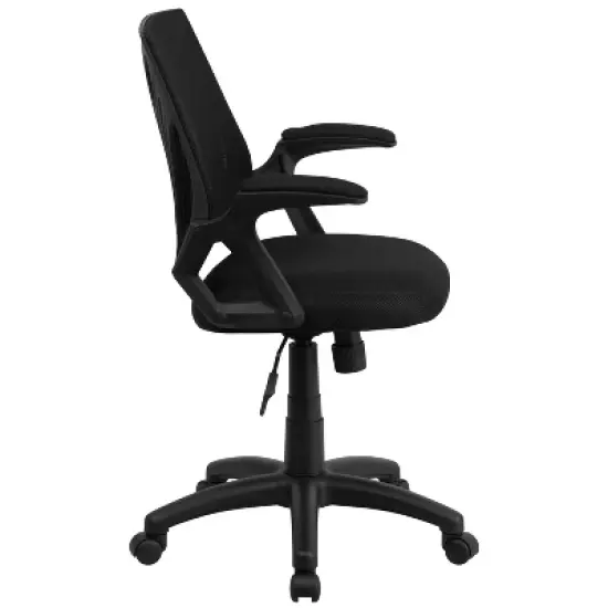 Flash Furniture Mid-Back Designer Black Mesh Swivel Task Office Chair with Open Arms image {7}