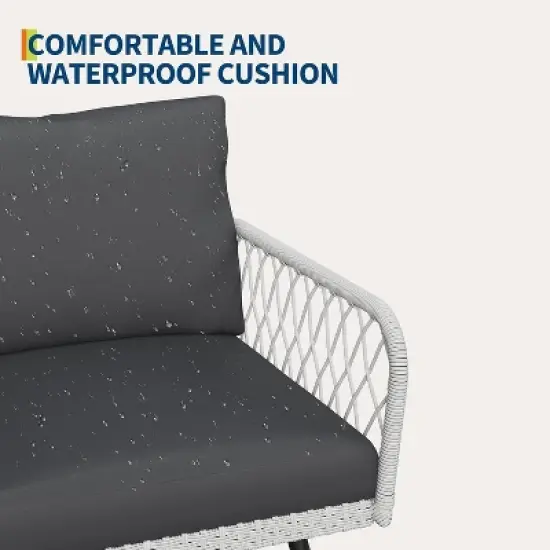 Acekool 3-Piece Patio Furniture Set with 2 Wicker Chairs & Glass Top Coffee Table, Outdoor Seating with Cushions for Balcony and Garden image {4}