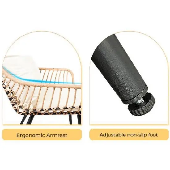 5-Piece Patio Bistro Set with Ottoman, Outdoor Wicker Furniture with Tempered Glass Table, Chairs and Footrests for Balcony, Porch, or Poolside image {6}