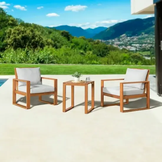 Grafton 3pc Eucalyptus Wood Outdoor Set - Natural - Alaterre Furniture image {1}