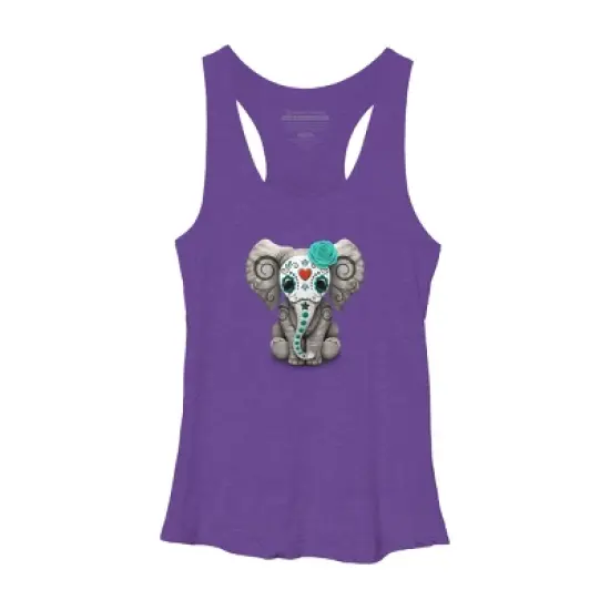 Women's Design By Humans Blue Day of the Dead Sugar Skull Baby Elephant By jeffbartels Racerback Tank Top image {6}