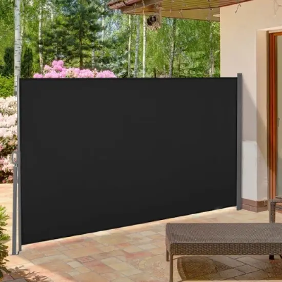 Outsunny Side Awning, Retractable Privacy Screen & Driveway Guard Instant Outside Screen/Wall Side Shade and Wind Block for Garden Black image {2}
