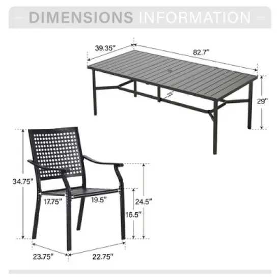 Captiva Designs 9pc Spacious Slat-top Rectangle Metal Table & Steel Stackable Chairs image {7}