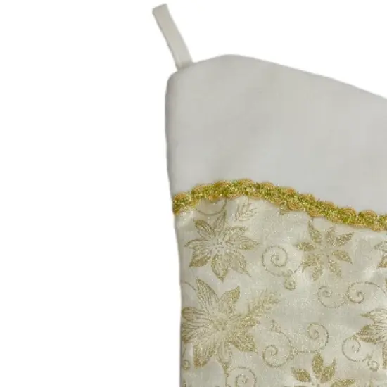 Northlight 20.5-Inch Gold and White Glitter Poinsettia Christmas Stocking With a Velvet Cuff image {1}