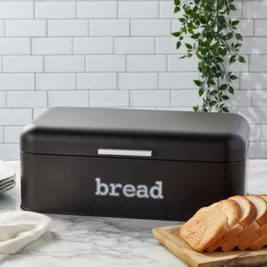 Juvale Stainless Steel Bread Box for Kitchen Countertop, Large Black Bin for 2 Loaves, English Muffins, 16.75x9x6.5 In image {3}